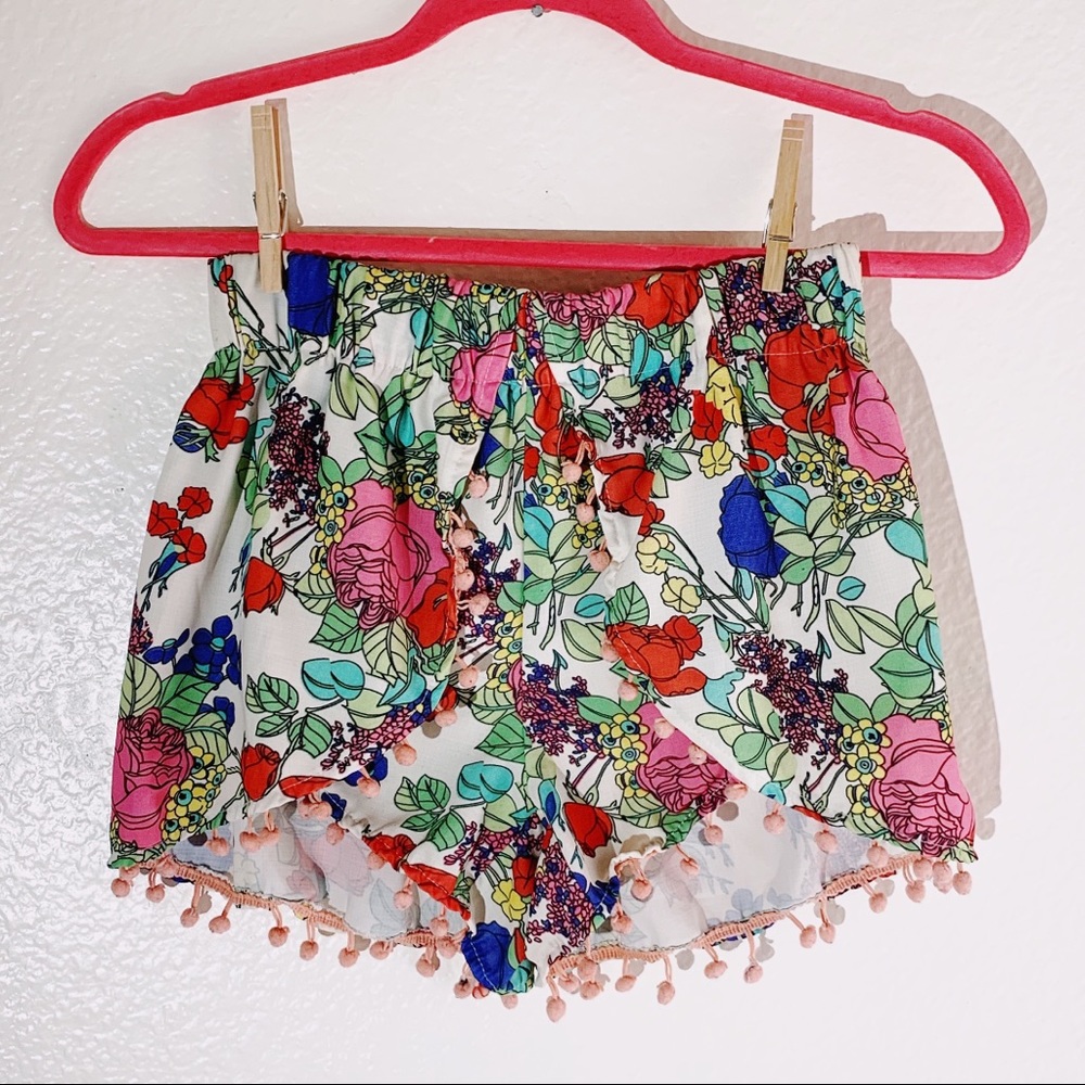 Tobi High Waisted Floral Pom Ball Shorts